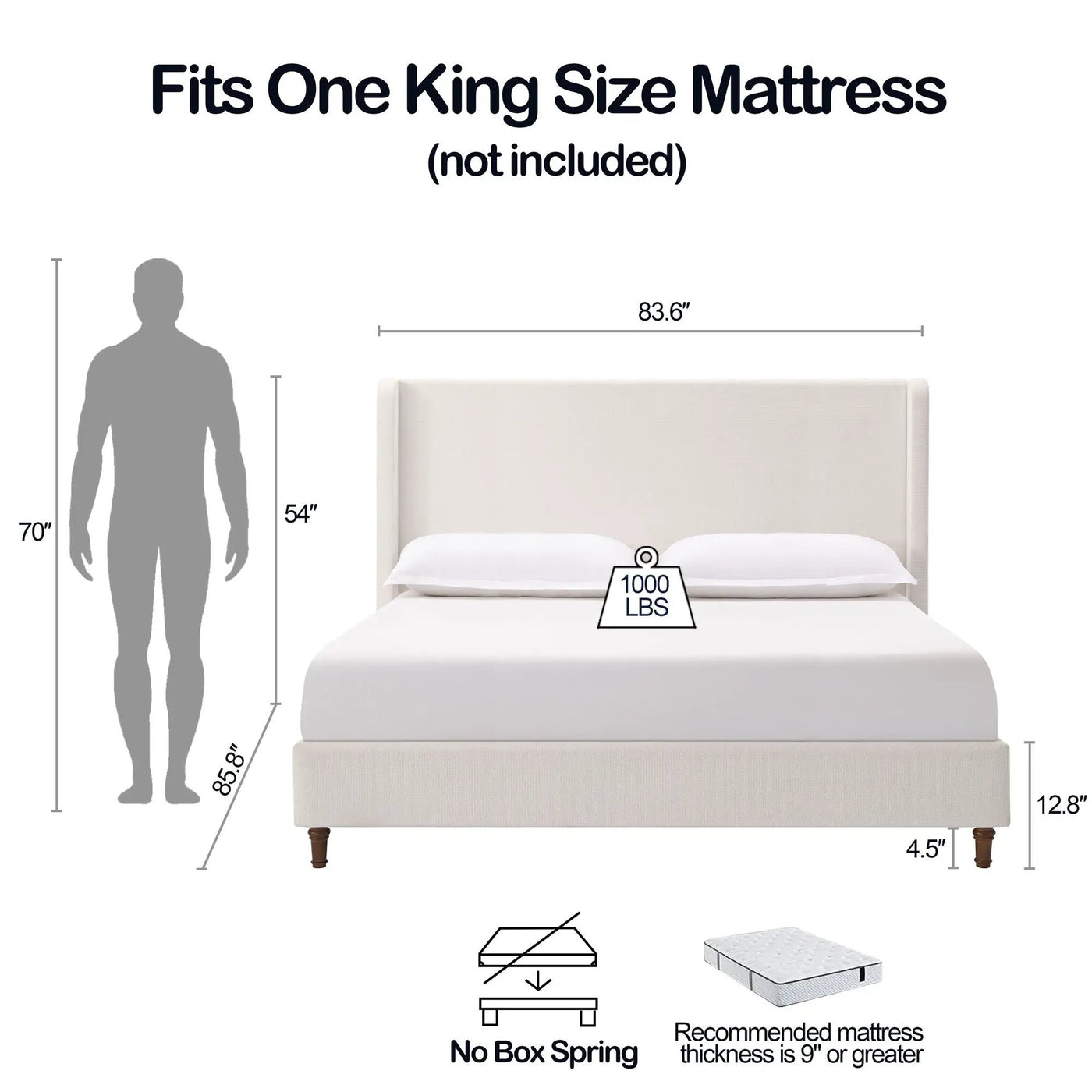 Harper - Tall Headboard Upholstered Bed / High Headboard / Elegant Simplicity / No Box Spring Needed by HouseOfZazla