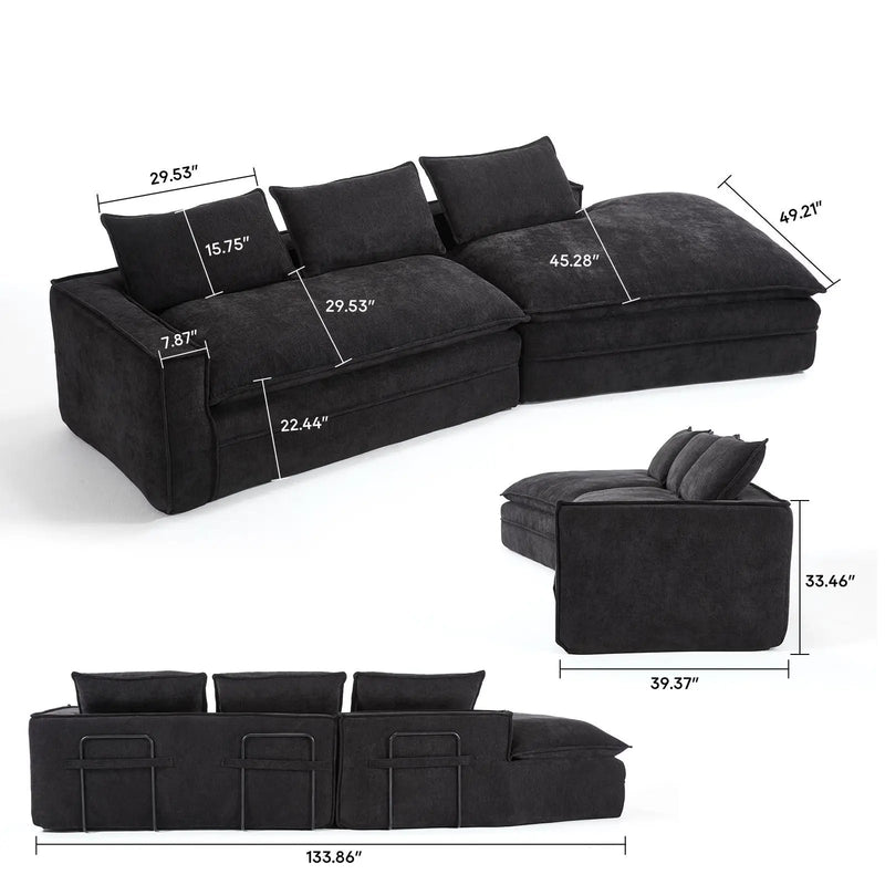 Modern Minimalist Modular Sectional Sofa With Deep Seats And Right Facing Chaise by HouseOfZazla