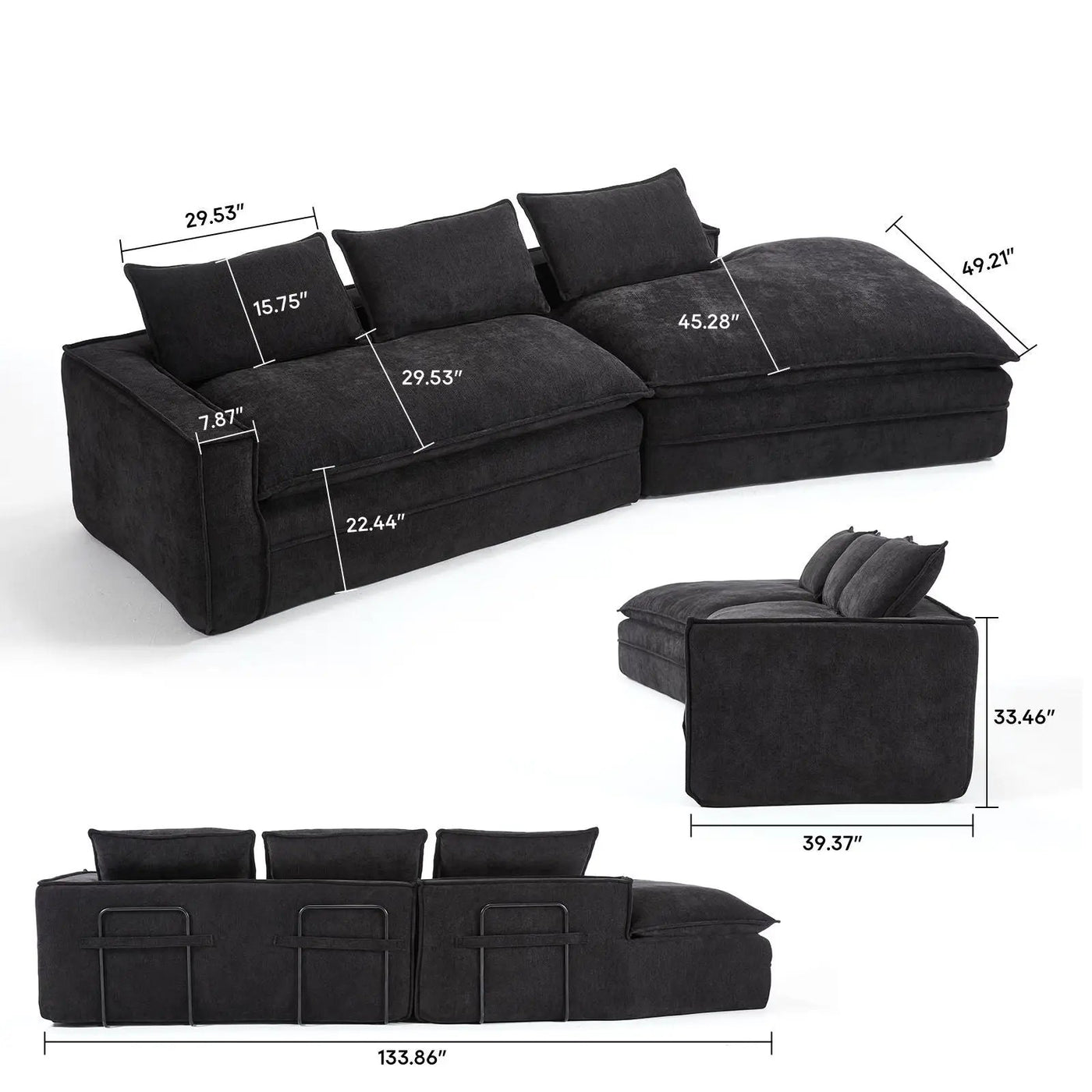 Modern Minimalist Modular Sectional Sofa With Deep Seats And Right Facing Chaise by HouseOfZazla
