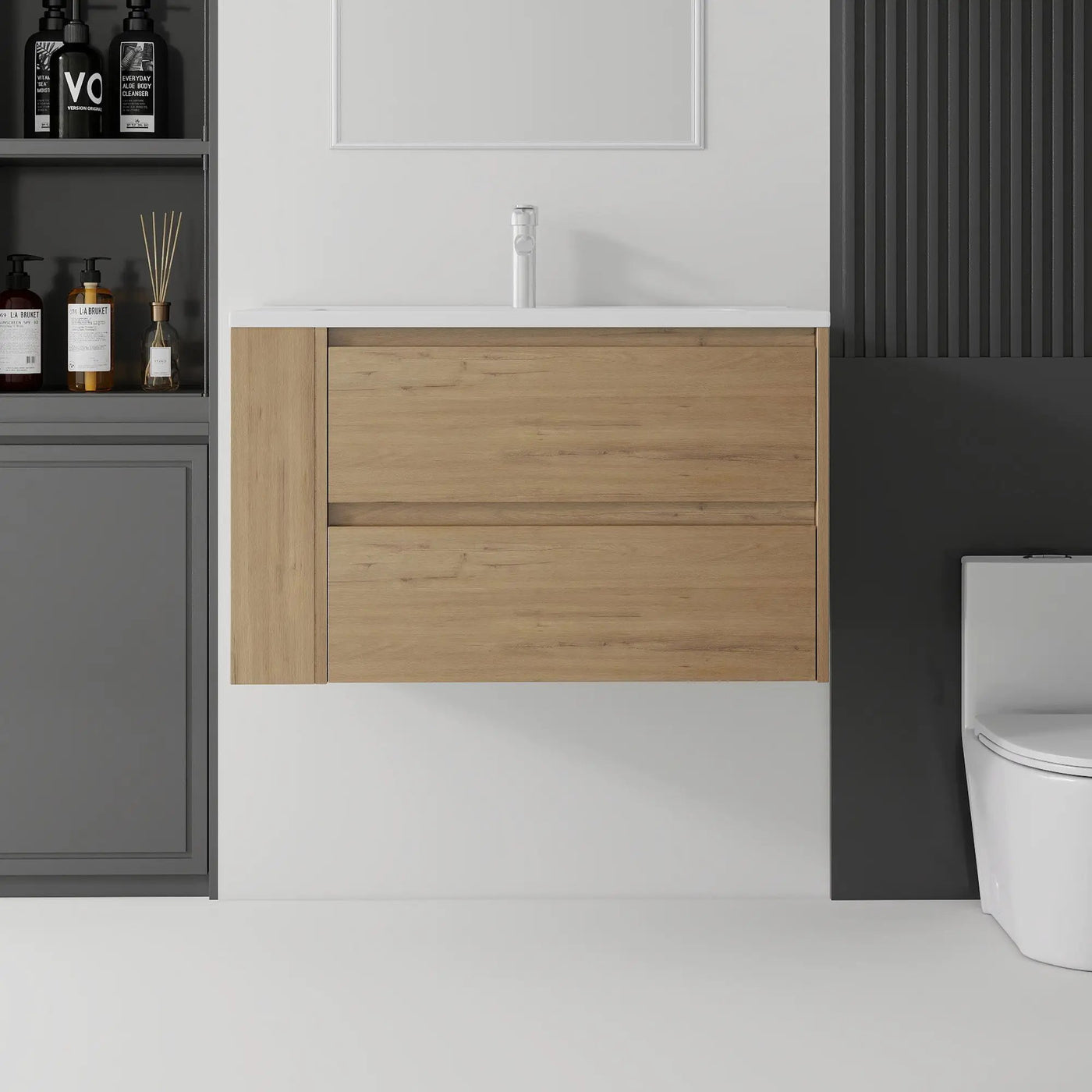 36 Inch Floating Bathroom Vanity with Sink, Soft-Close Door, Ceramic Sink, Plywood by HouseOfZazla