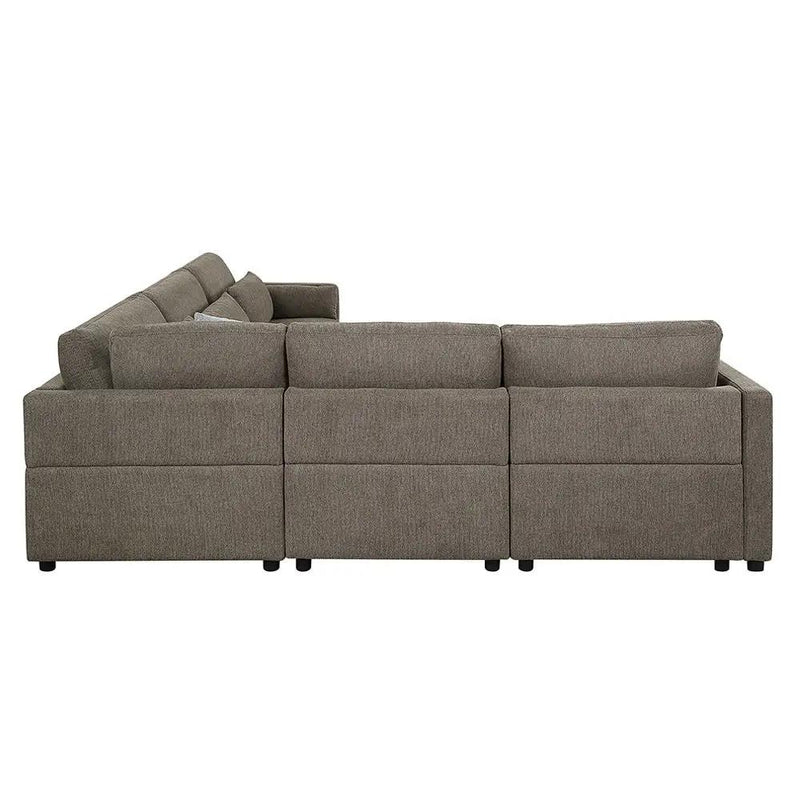 Rylie - Modular Wedge With 3 Pillows - Brown Linen by Unique Piece Furniture