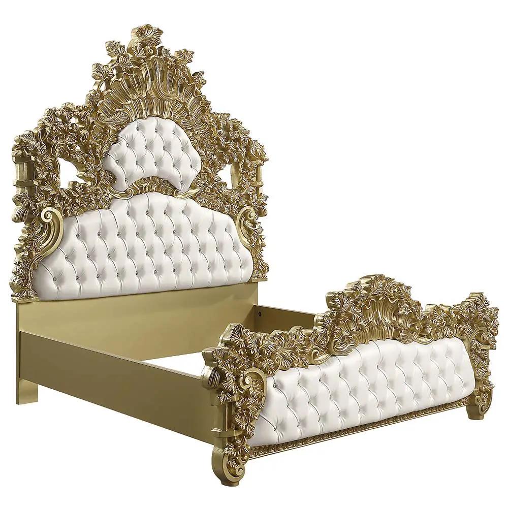 Bernadette - Eastern King Bed - White Synthetic Leather Fabric & Gold by Unique Piece Furniture