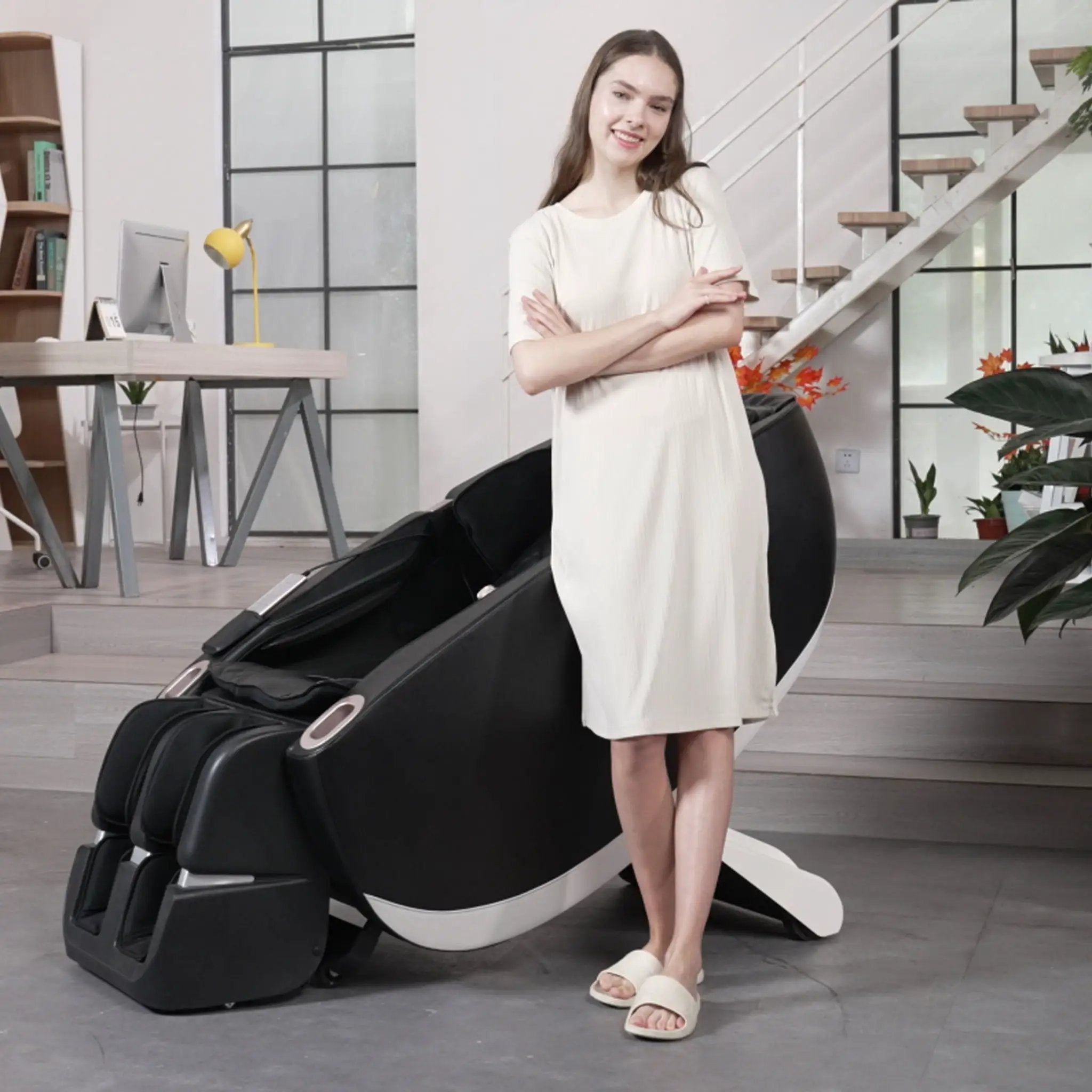 SL Type Pulley Guide, 2D Motor-Massage Manipulator-Space Saver Design, Track Sliding Zero Gravity Multifunction Massage Chair - Black by HouseOfZazla