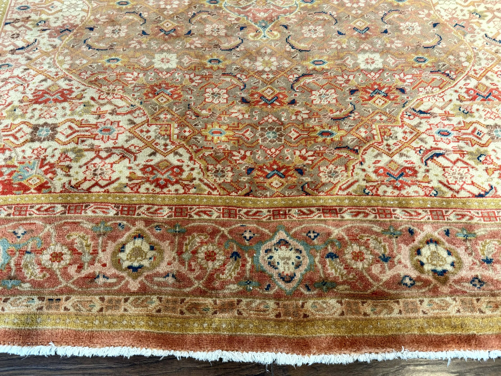 Antique Persian Tabriz Khoy Rug 8x10, Handmade Wool Carpet, Light Green Beige, Vintage Rug for Modern Home by Jewel Rugs