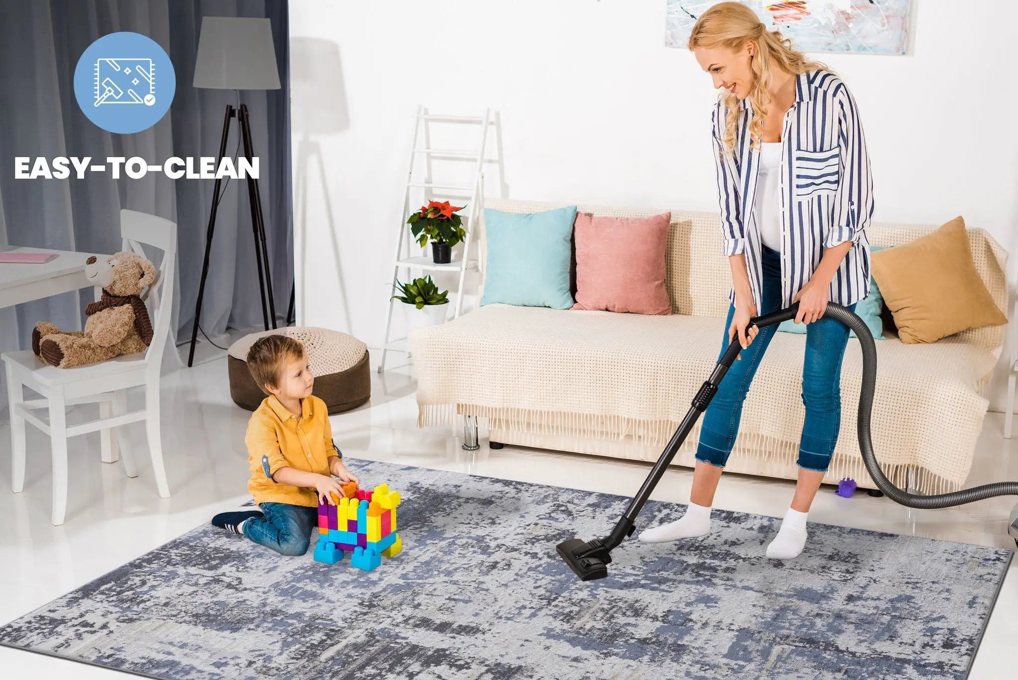 Payas - 8' X 10' Abstract Area Rug - Gray / Denim by HouseOfZazla