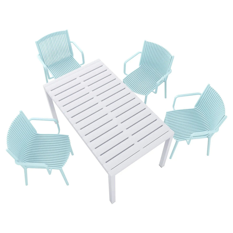 4 Modern Stackable Armchair Matched With Long Table by Unique Piece Furniture