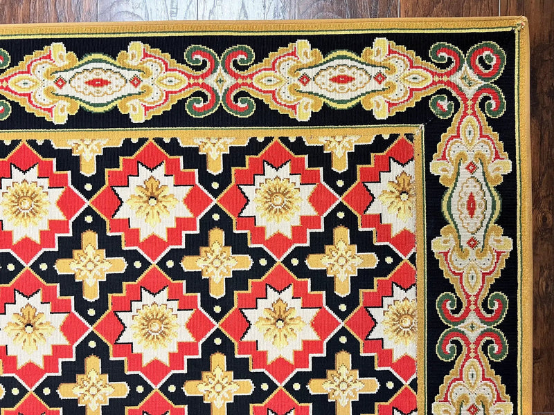 Runner Rug 4x19, Panel Design Rug, Custom Made Stark Runner Carpet, Wool, Vintage 4 x 19 Hallway Rug, European Design, Red Black Ivory Tan by Jewel Rugs