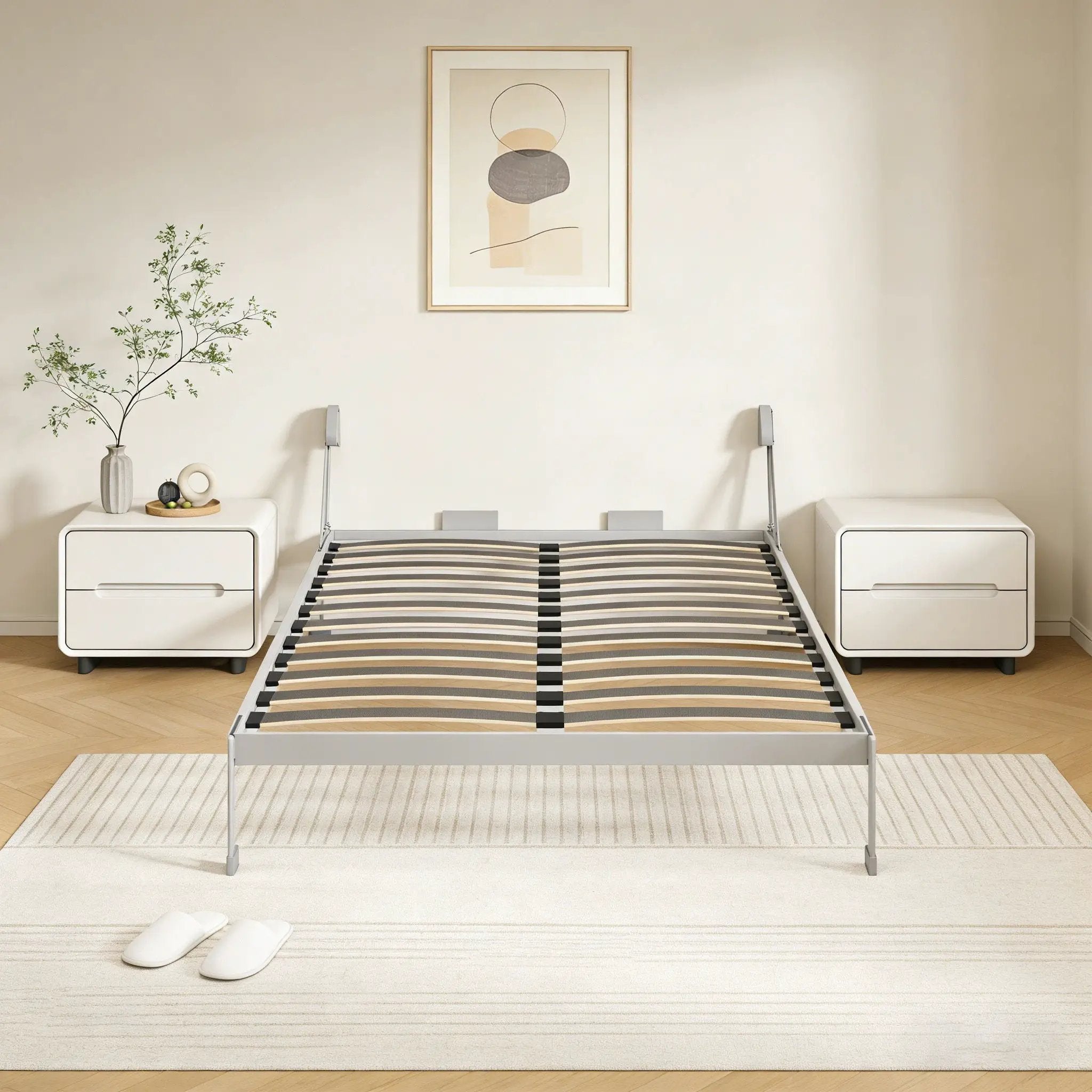 Queen Size Vertical Murphy Wall Cabinet Folding Bed With Automatic Legs - Gray by HouseOfZazla