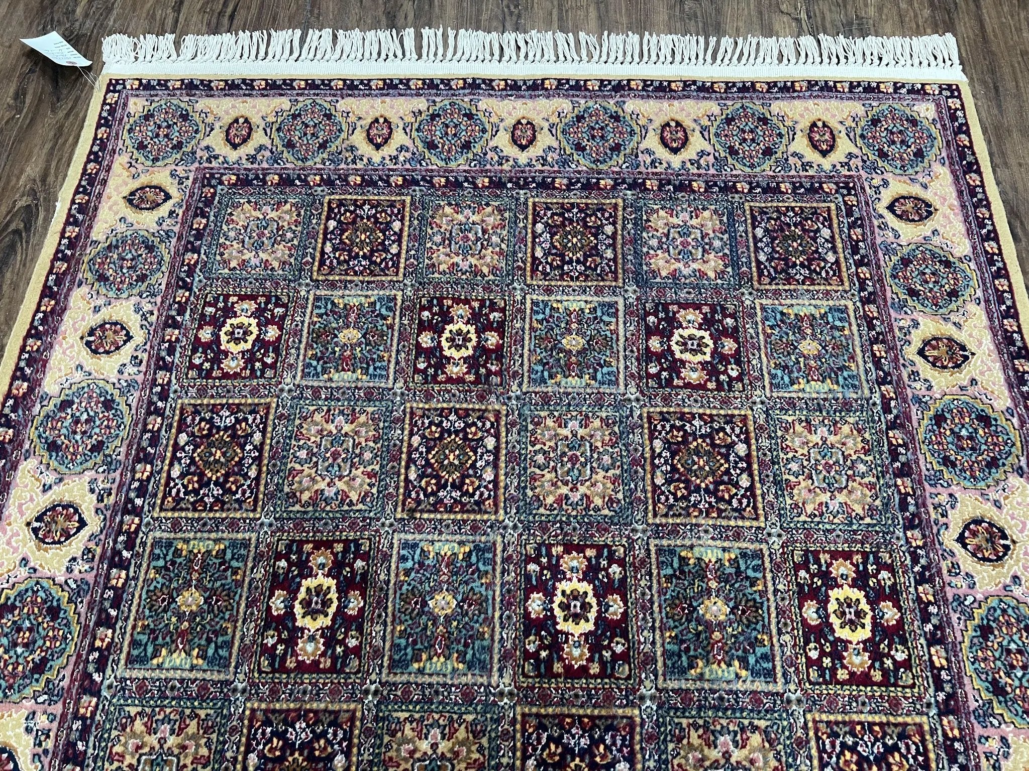 Indo Persian Silk Rug 4x6, Panel Design, Small Flowers, Hand Knotted, Fine Weave, Oriental Carpet 4 x 6, Vintage Area Rug, Beautiful Rug by Jewel Rugs