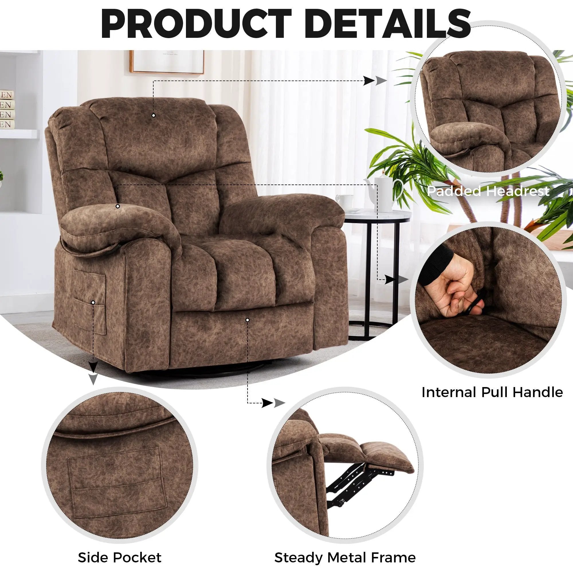 Swivel And Rocking Recliner Chair With Massage And Heating by HouseOfZazla