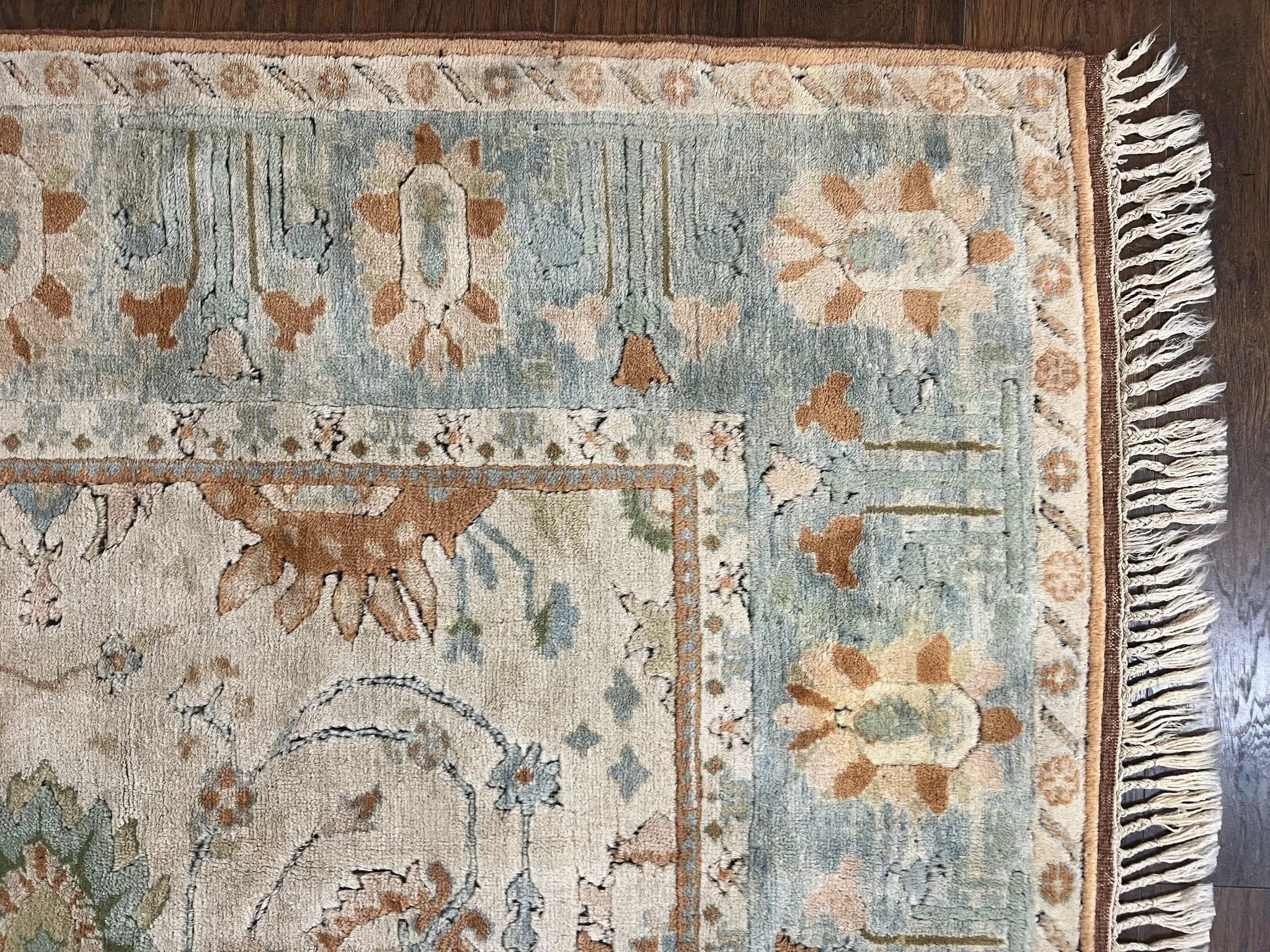 Turkish Oushak Rug 9x10, Farmhouse Rug, Beige & Light Blue by Jewel Rugs