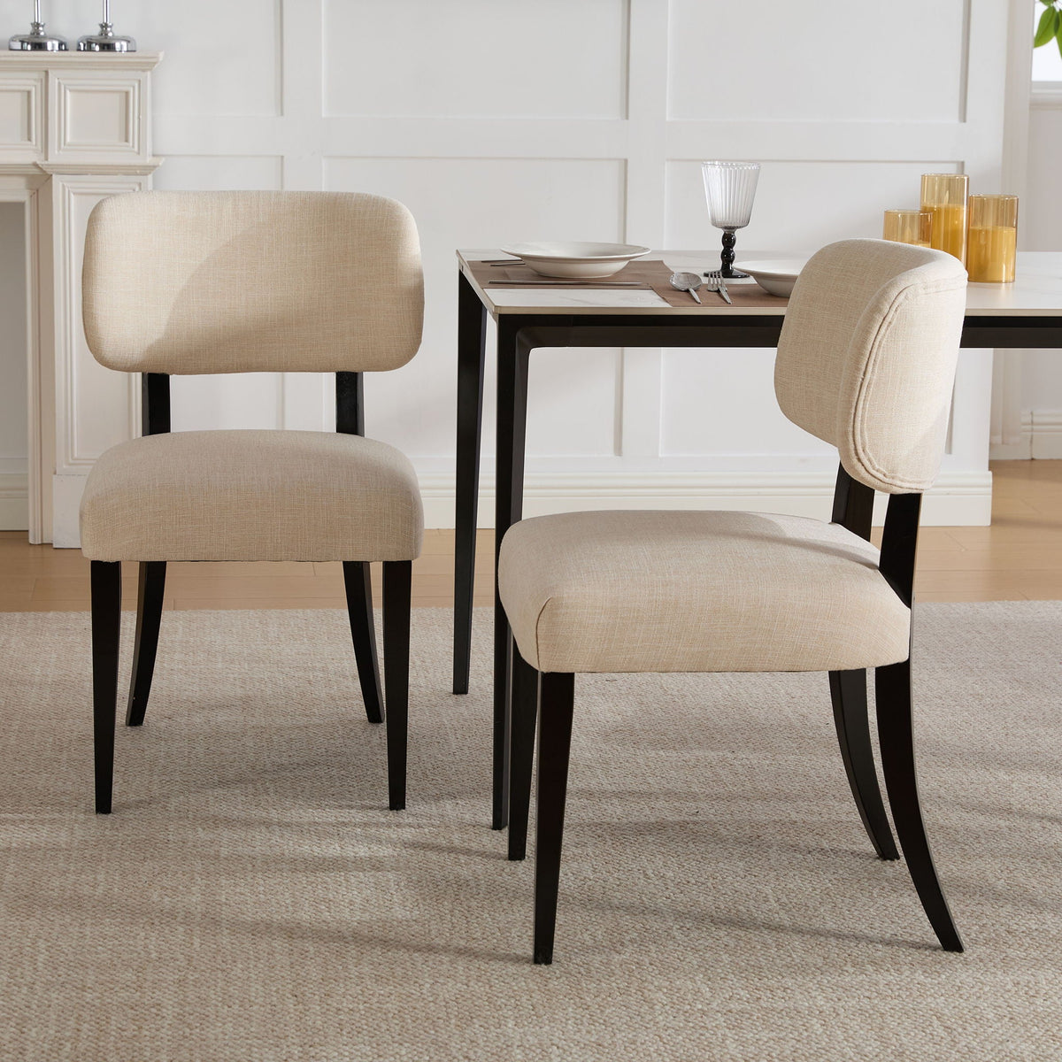 Cream Kitchen Dining Chairs Set of 2 with Rubber Wood Legs - Farmhouse Style, photo 2 of 4