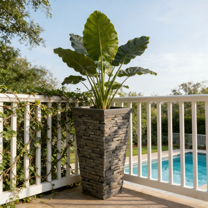 Tall Stone-Effect Square Planter by HouseOfZazla