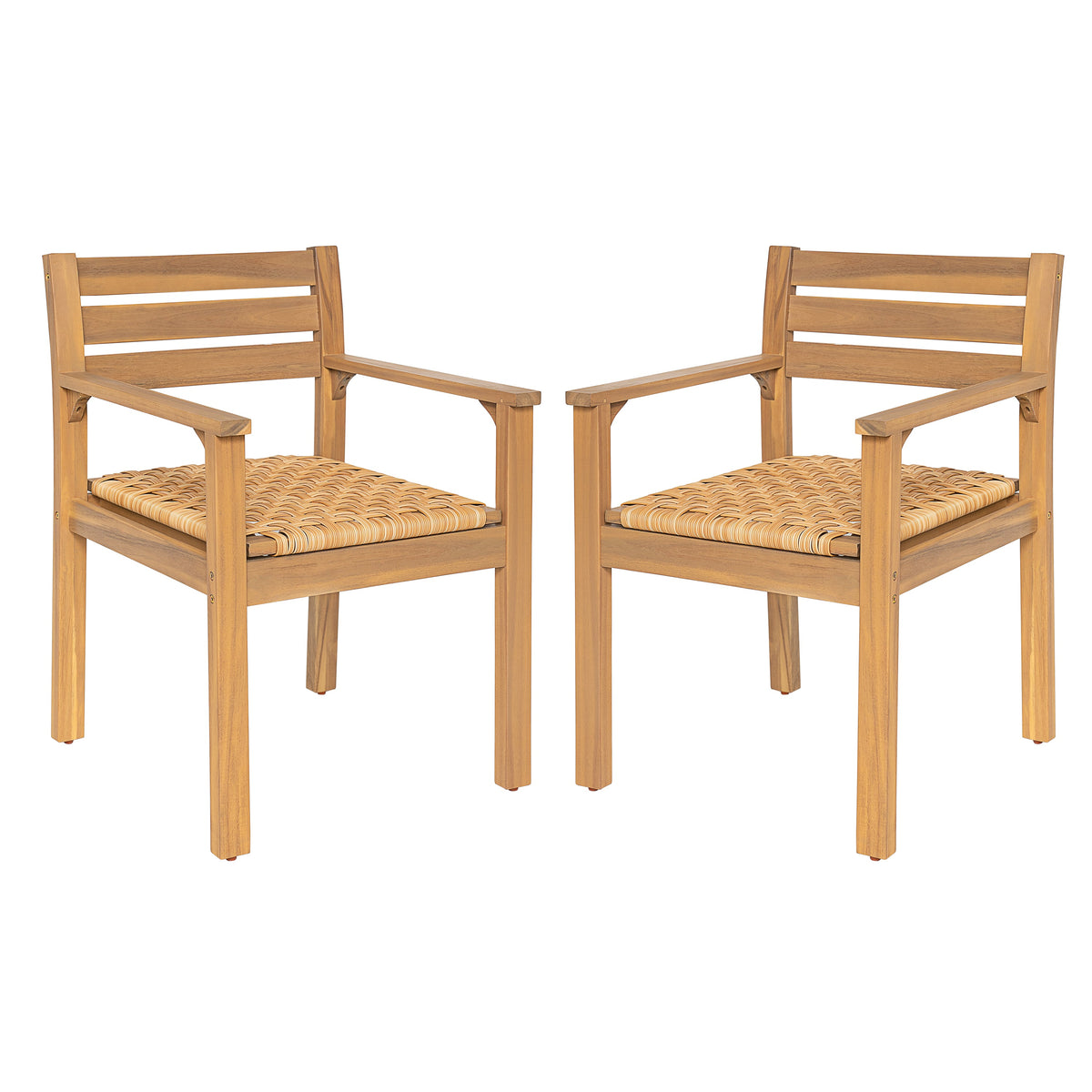Acacia Wood Outdoor Dining Chairs with Woven Seats - Set of 2, photo 7 of 10