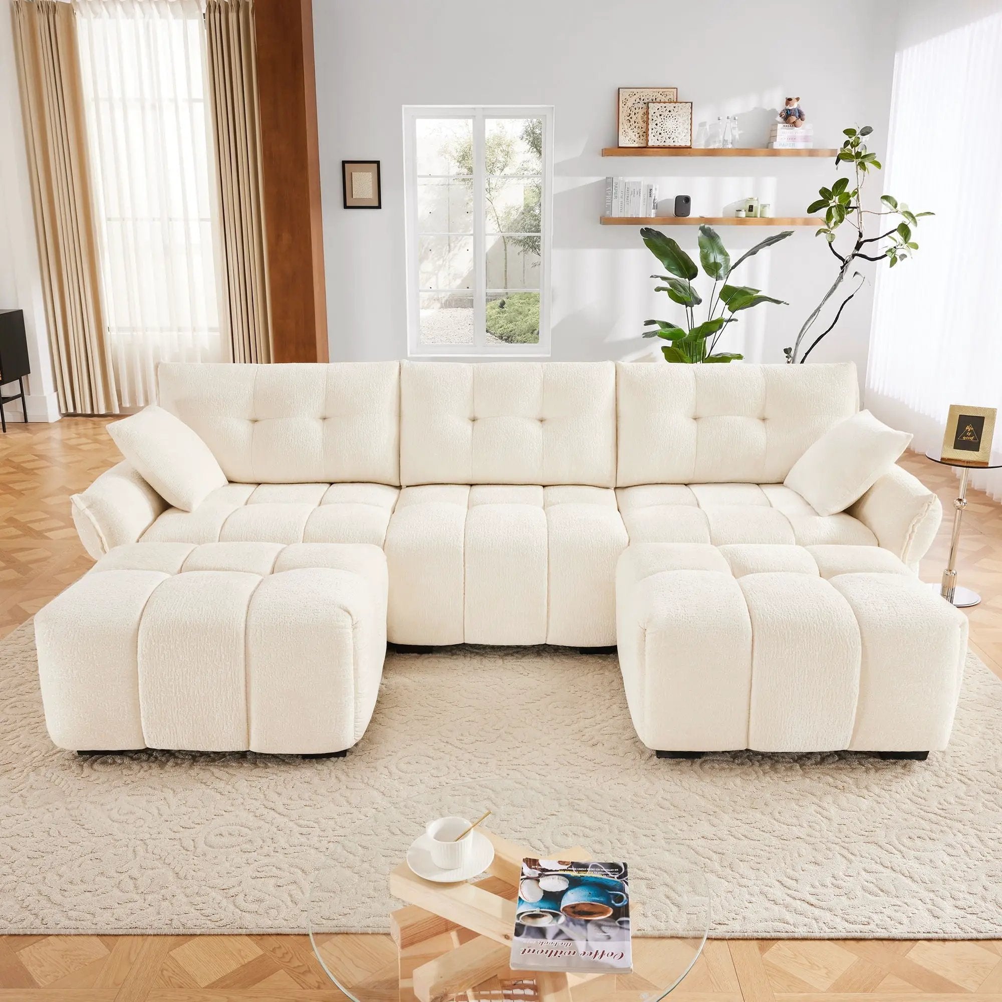 Sofa Set With Ottoman And Pillows, Textured, High Resilience Cushions by HouseOfZazla