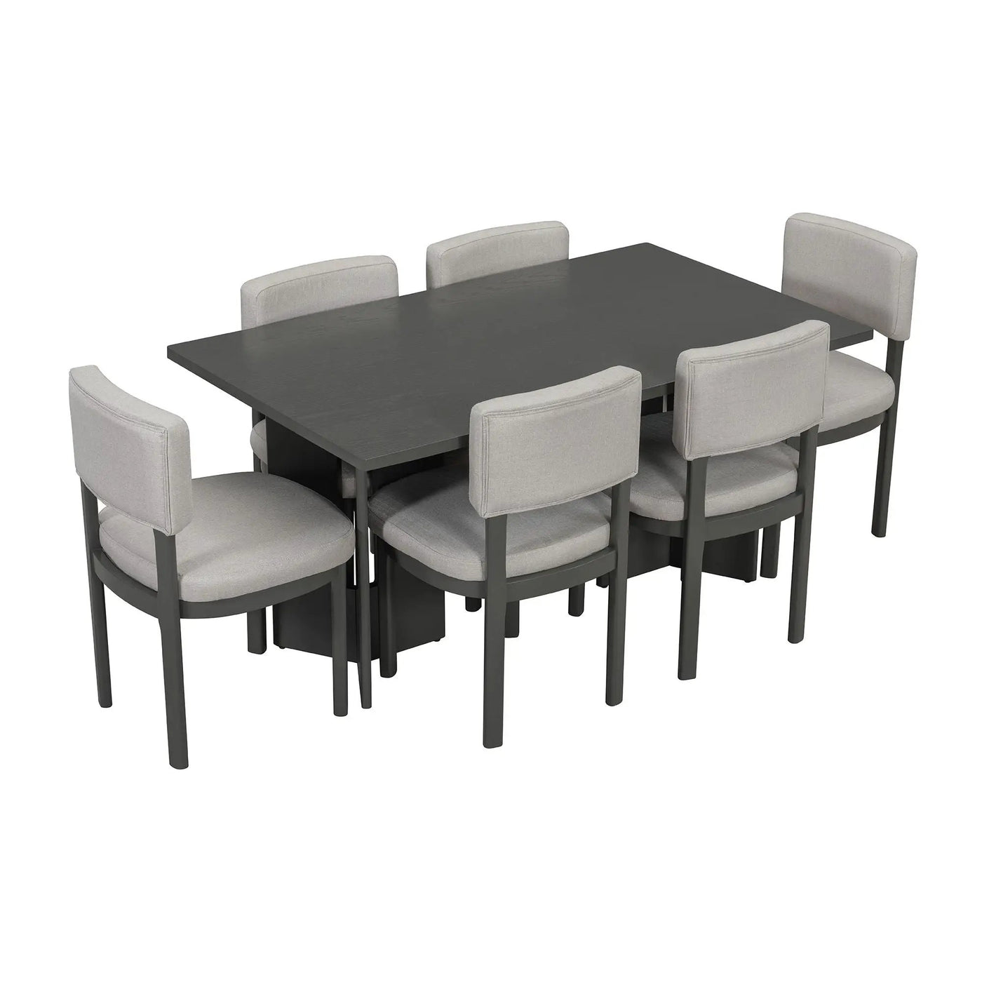 Dining Table Set With 6 Upholstered Chairs, Rectangular Table With Cutout Legs by HouseOfZazla