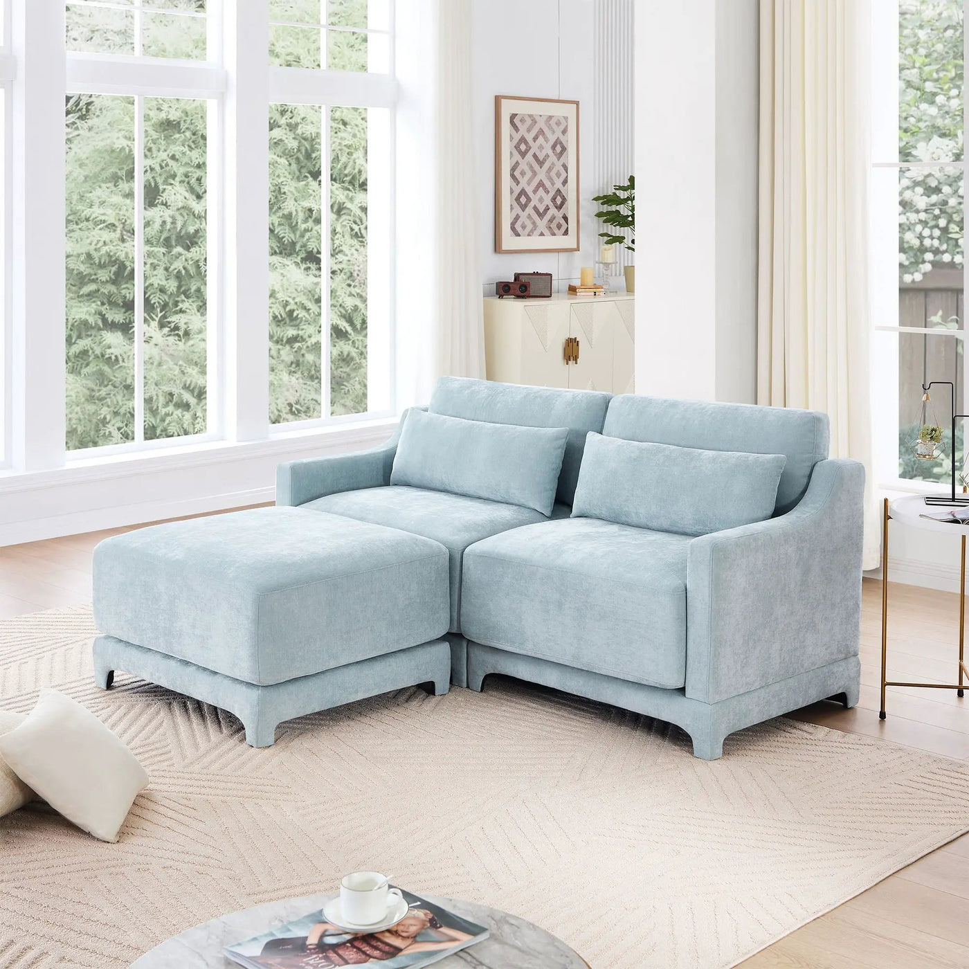 Stylish Sofa With Ottoman And Lumbar Pillows, Ergonomic Design by Unique Piece Furniture