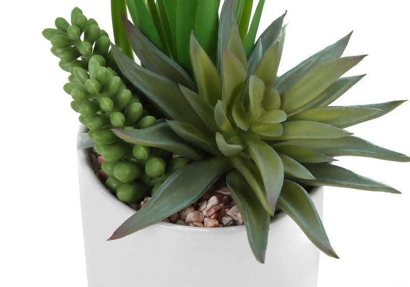 7" Tall Artificial Succulent Plant Set of 2 with White Ceramic Pots by HouseOfZazla