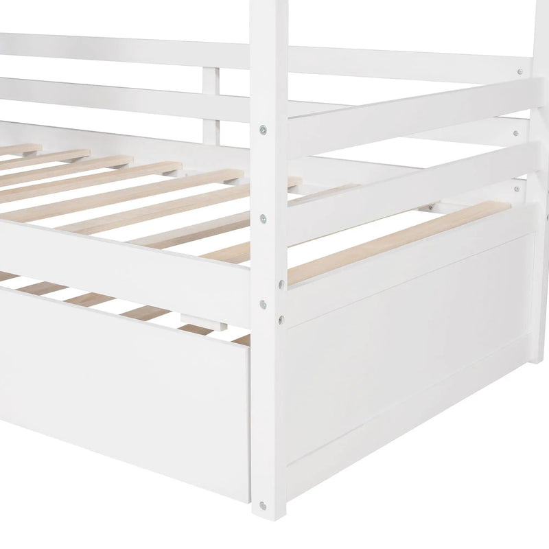 Twin Size Classic House Bed With Twin Size Trundle - White by HouseOfZazla