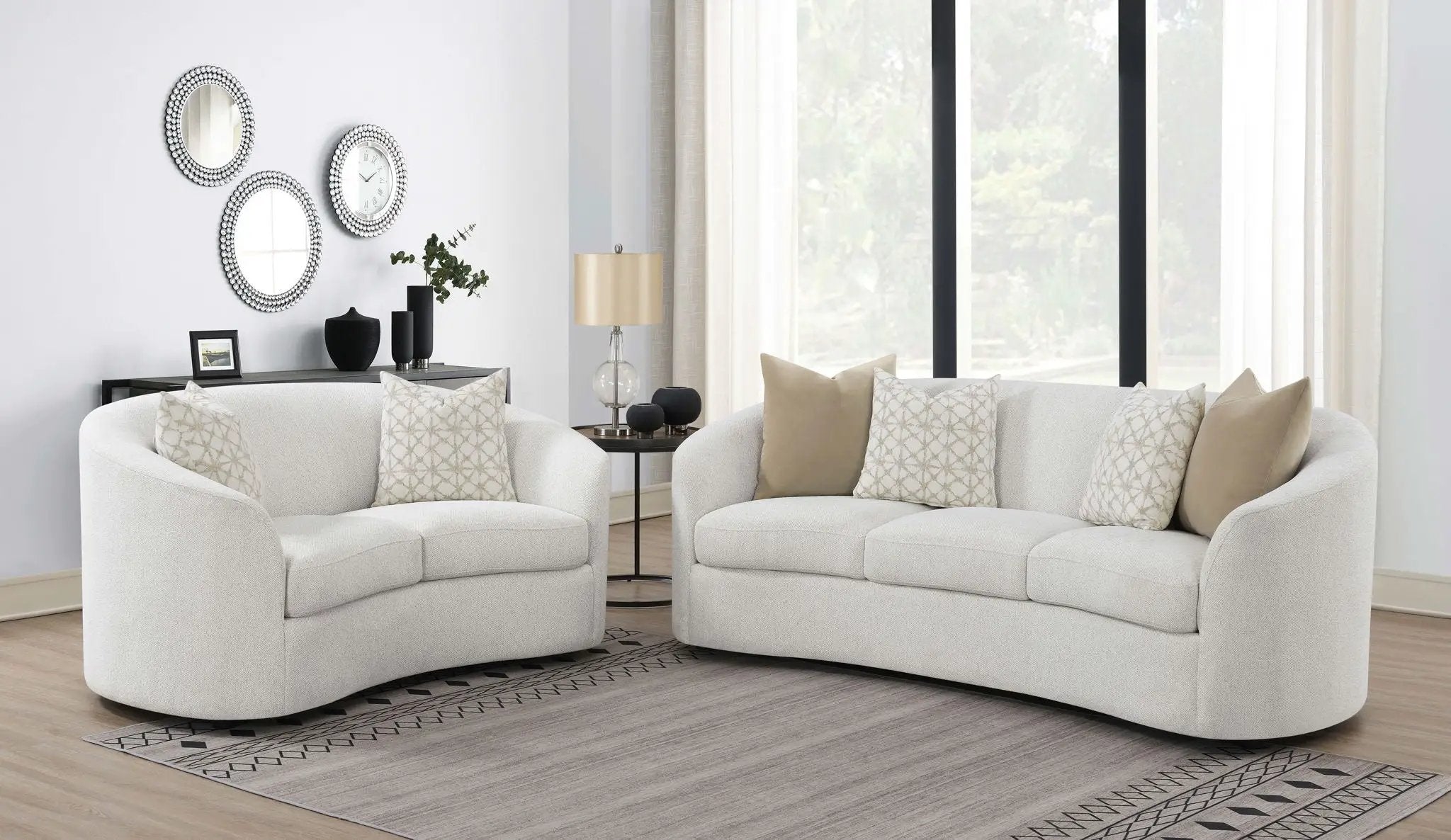 Rainn 2-piece Boucle Upholstered Sloped Arm Sofa Set Latte by Unique Piece Furniture
