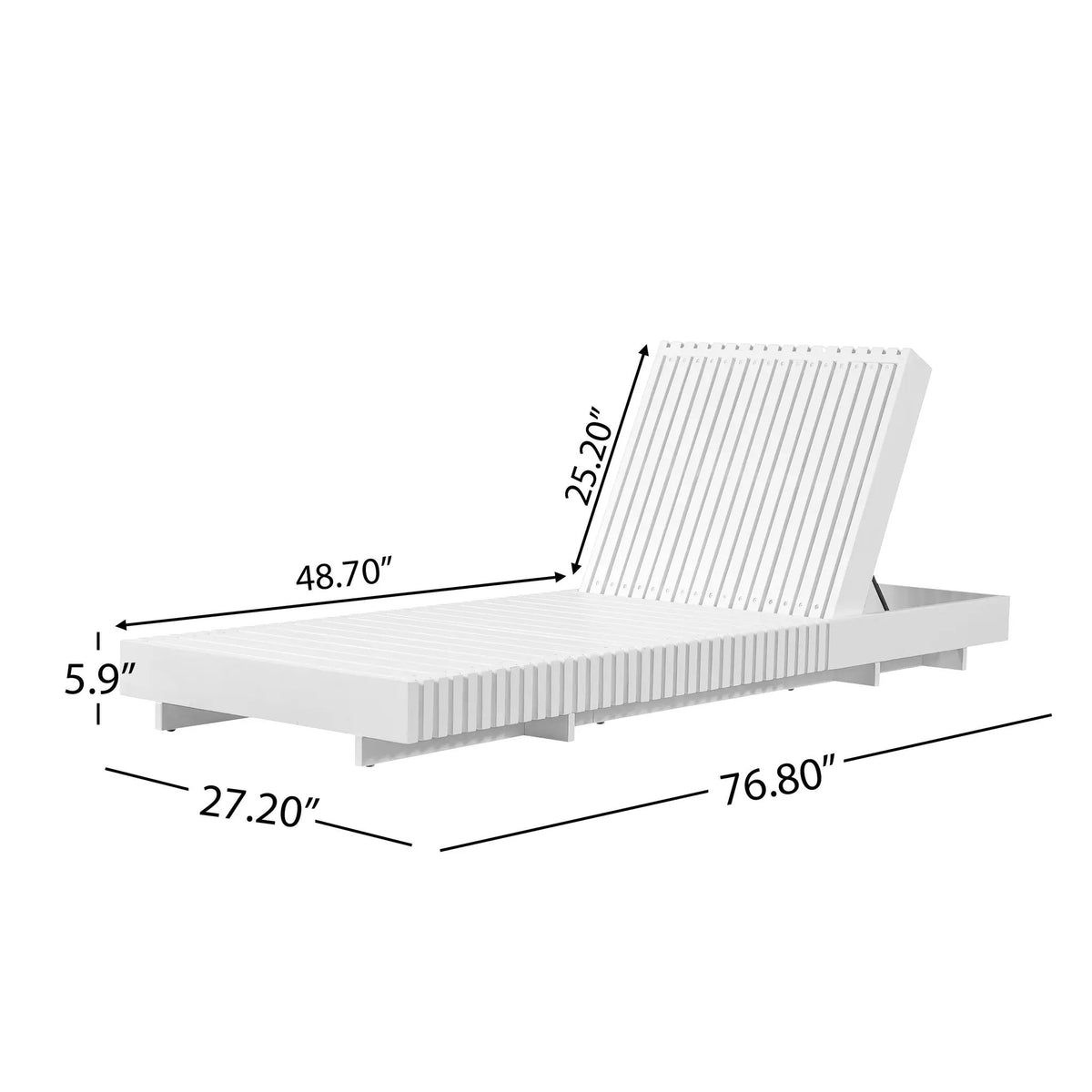 White Acacia Solid Wood Outdoor Chaise Lounge with Dark Grey Cushion by HouseOfZazla