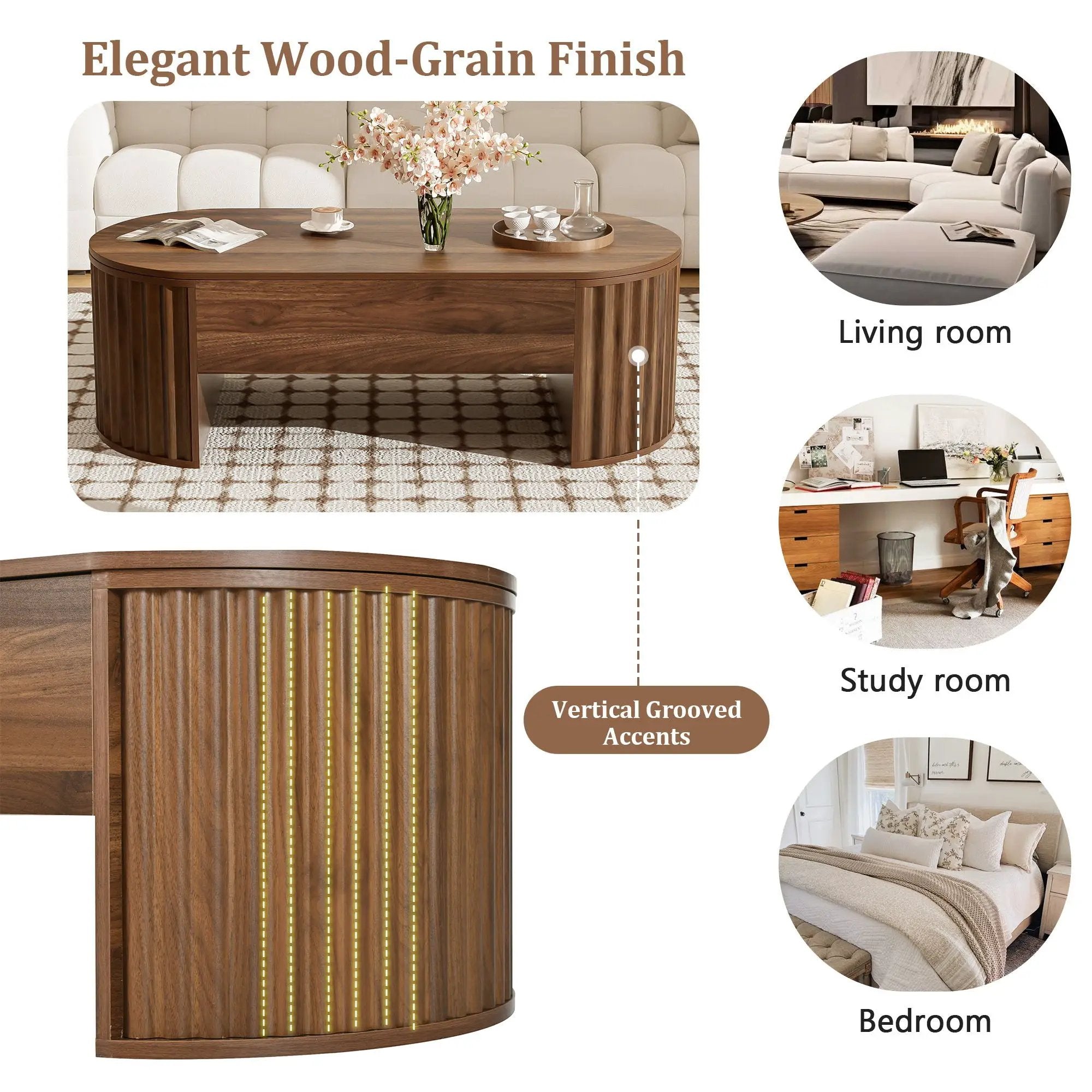 Lift Top Coffee Table With Hidden Compartment, Modern Oval Lift Tabletop For Home Living Room by HouseOfZazla
