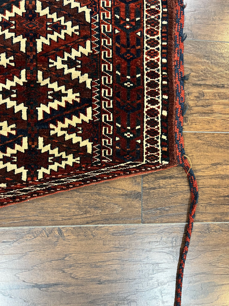 Antique Turkoman Camel Trapping, Turkoman Asmalyk, Red Black Ivory, Handmade, Hand Knotted Tribal Collectible Rug, Rare by Jewel Rugs