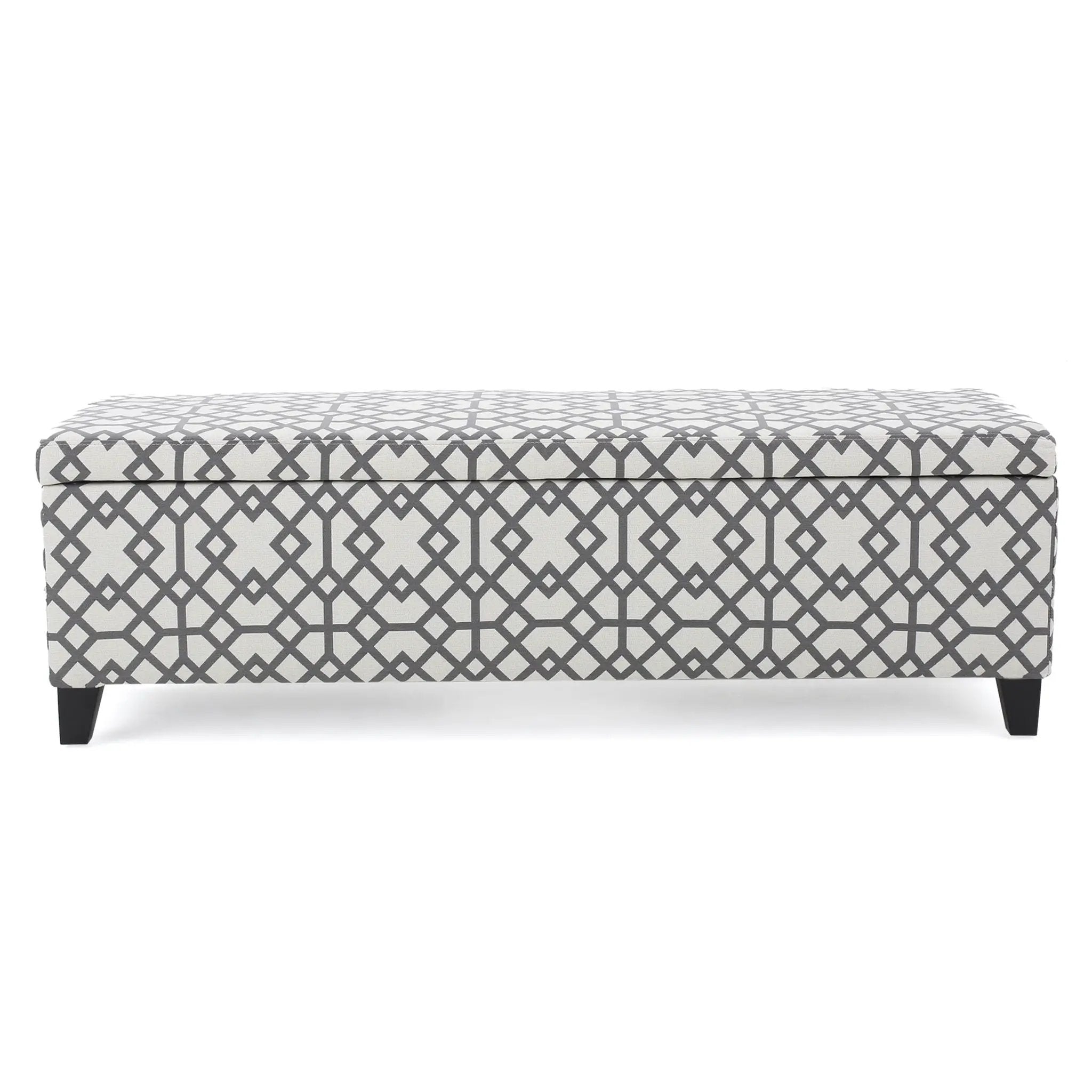 Quotient Upholstered Storage Ottoman With Tapered Block Feet - Gray / White by HouseOfZazla