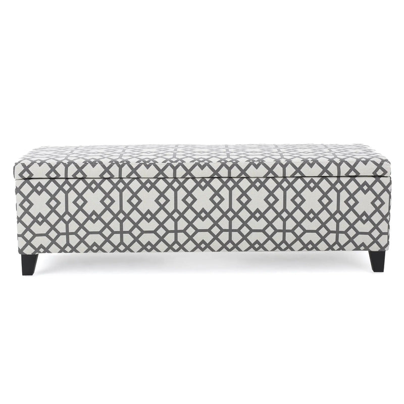 Quotient Upholstered Storage Ottoman With Tapered Block Feet - Gray / White by HouseOfZazla