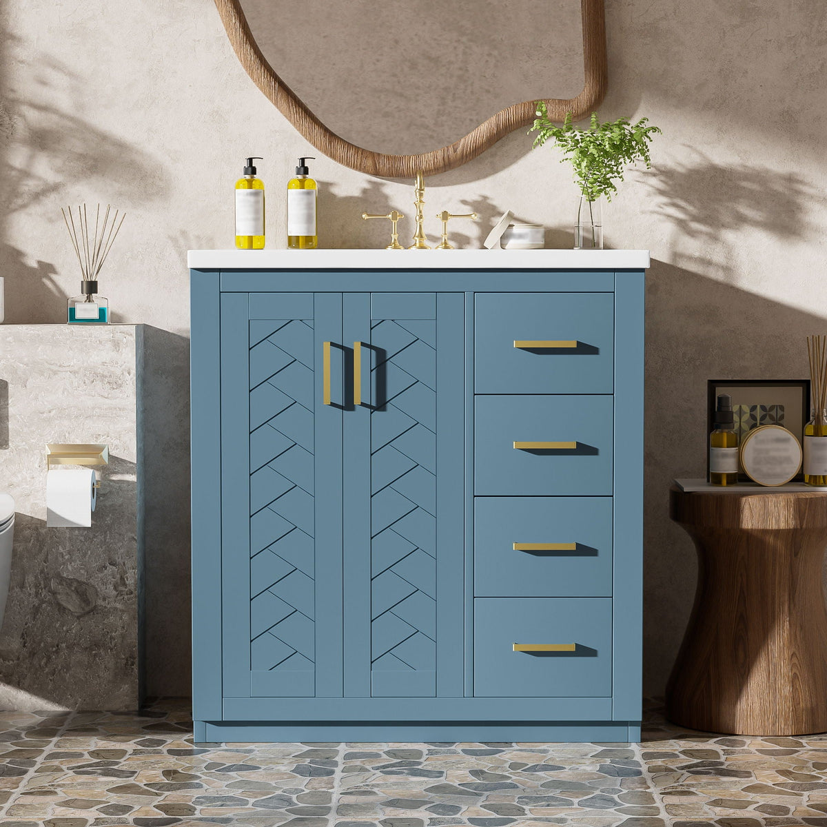 Bathroom Vanity With Sink, Storage Cabinet, Freestanding Set With 3 Drawers & Soft Closing Doors, photo 28 of 35