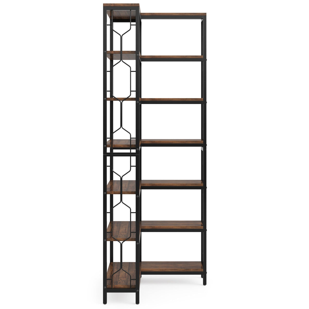 7 Tier Corner Bookshelf with Hexagonal Design - Dark Brown, White, Dark Gray, photo 9 of 12