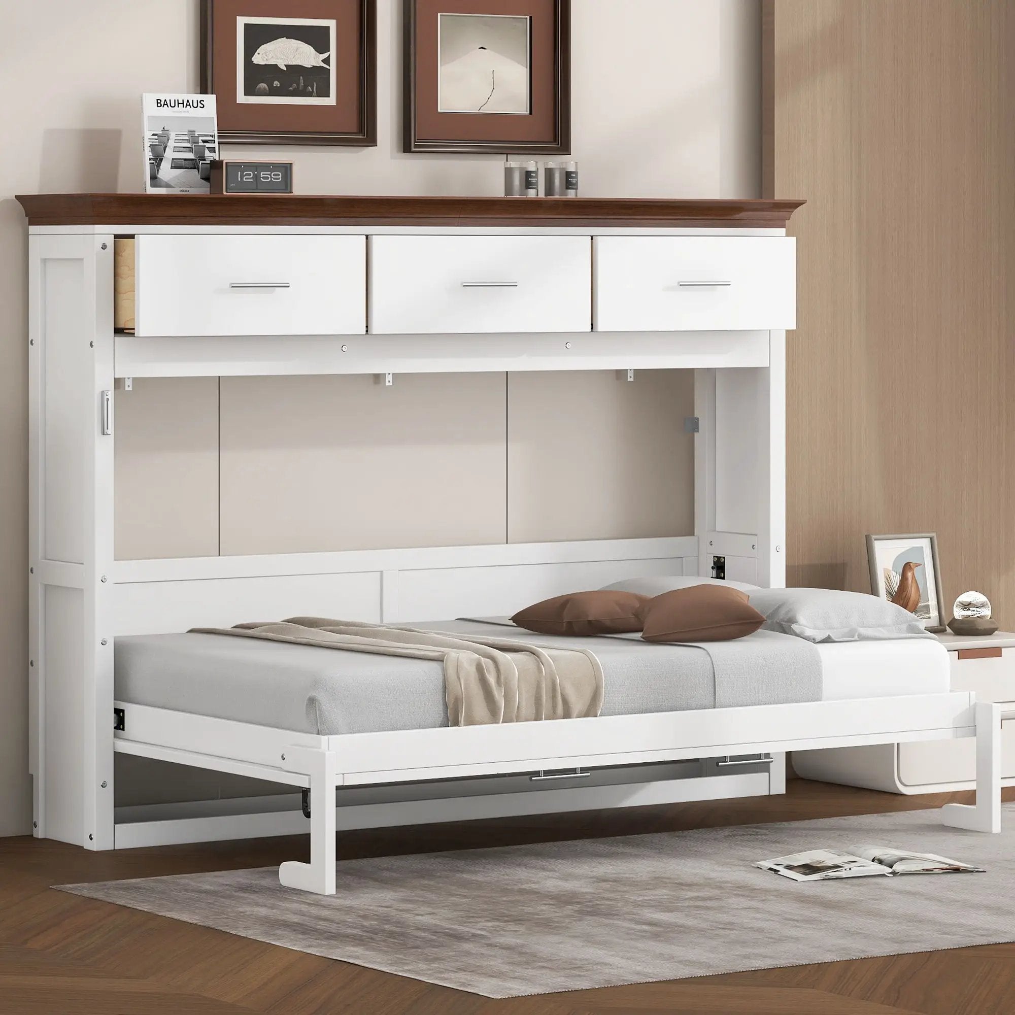 Twin Size Murphy Bed With 3 Drawers - White by HouseOfZazla