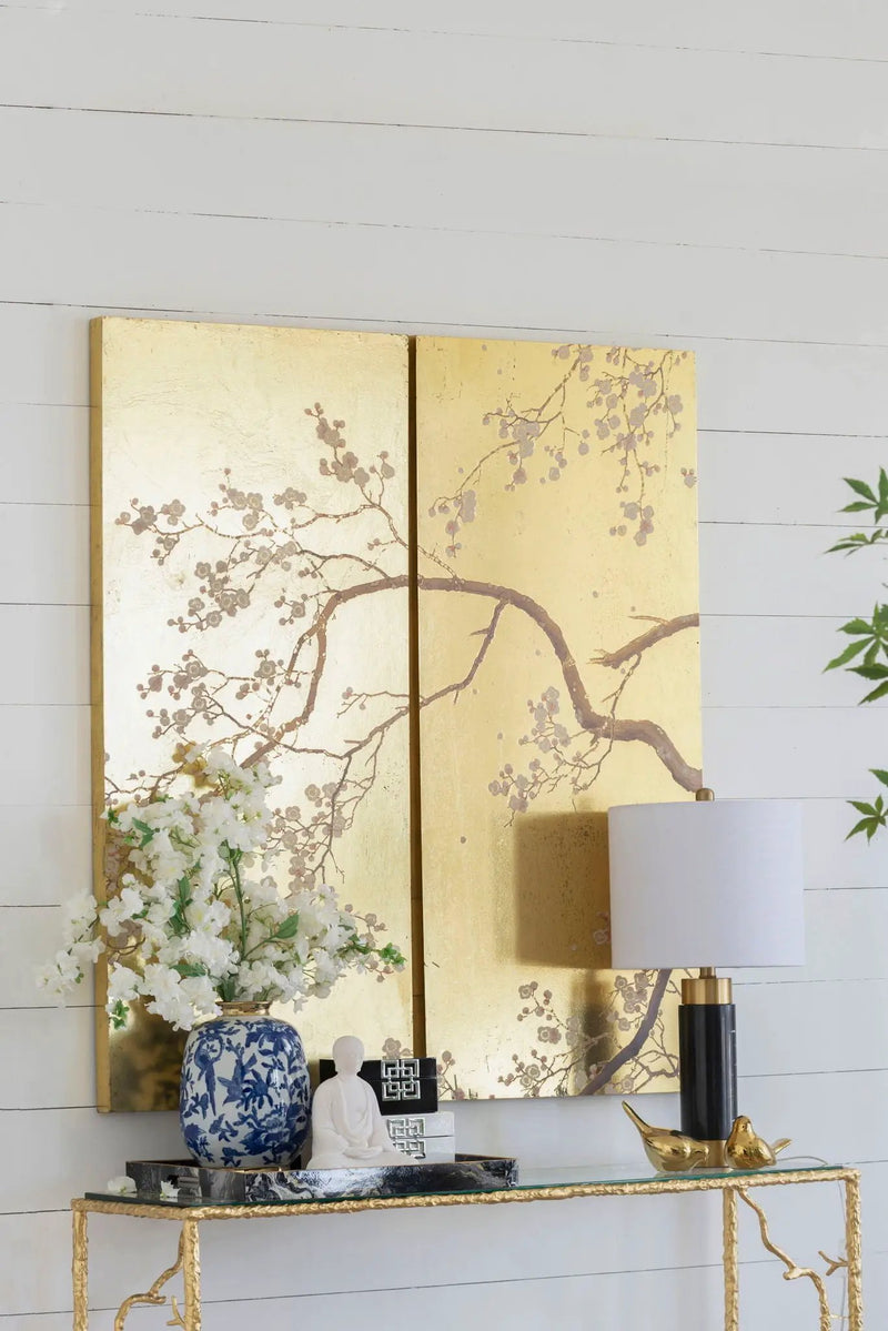 Cherry Blossom Wall Art Panels, Wall Decor For Living Room Dining Room Office Bedroom (Set of 2) - Gold by HouseOfZazla