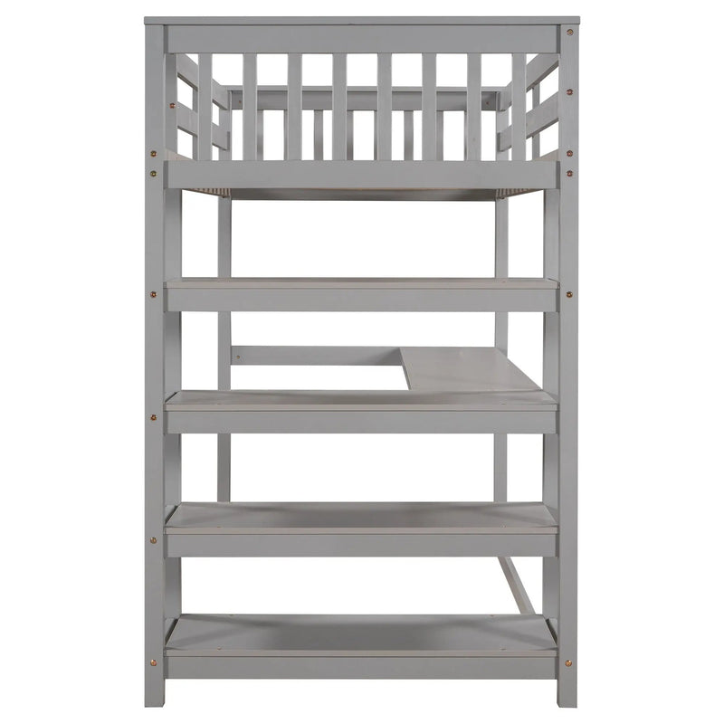 Loft Bed With Storage Shelves And Under Bed Desk