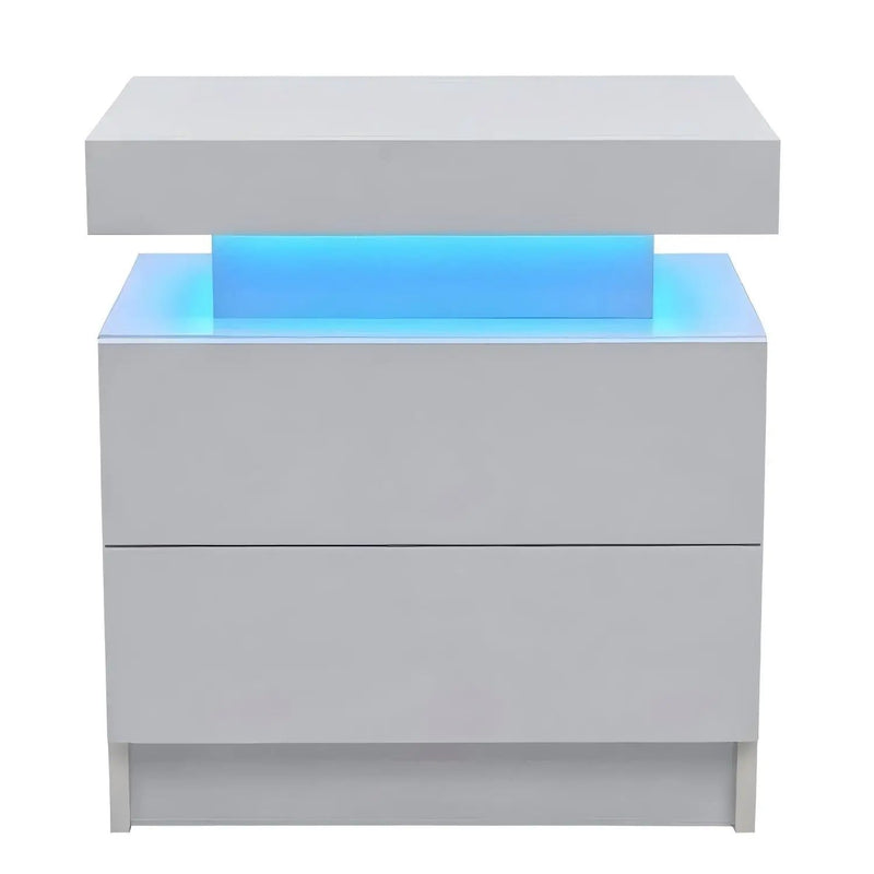 Modern LED Bedside Table Cabinet With Adjustable Lights And 2 Drawers - White by Unique Piece Furniture