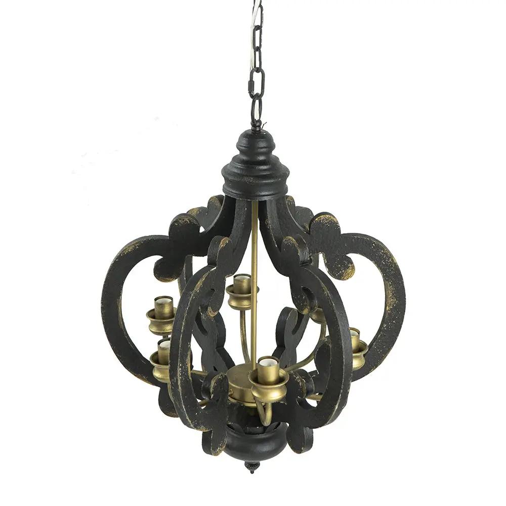 Farmhouse Chandelier, 6 Light Wood Chandelier Pendant Light Fixture With Adjustable Chain For Dining Room Living Room Entryway, Bulb Not Included by Unique Piece Furniture