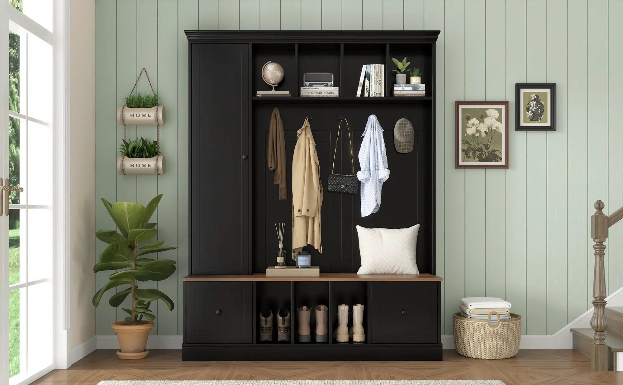 Vibe Haus 62.2'' Farmhouse Hall Tree with Shoe Storage Bench by HouseOfZazla