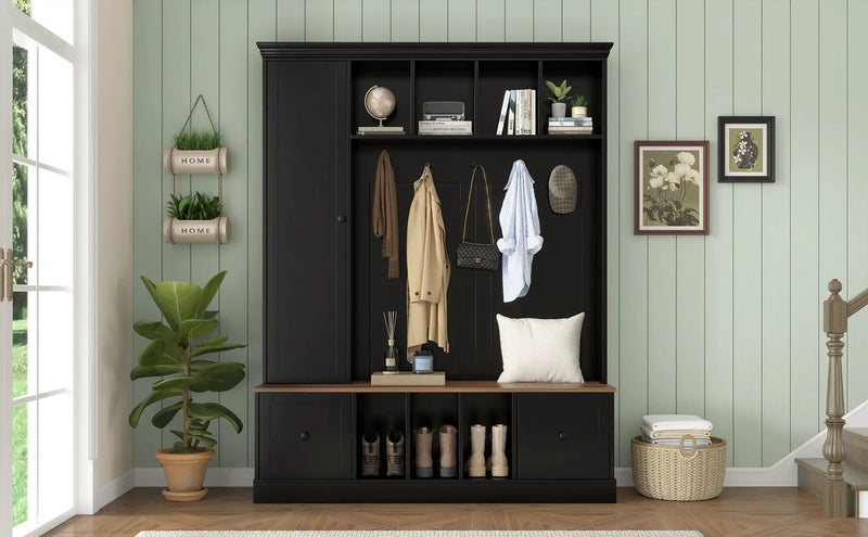 Vibe Haus 62.2'' Farmhouse Hall Tree with Shoe Storage Bench by HouseOfZazla