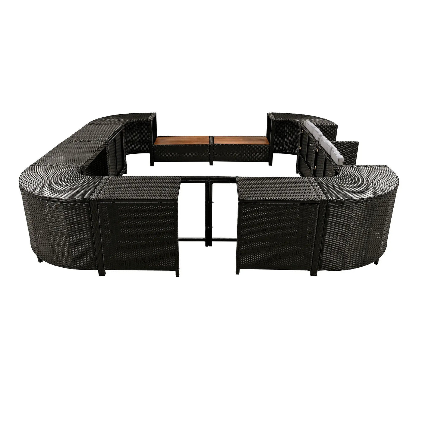 Spa Surround Spa Frame Quadrilateral Outdoor Rattan Sectional Sofa Set With Mini Sofa, Wooden Seats And Storage Spaces by HouseOfZazla