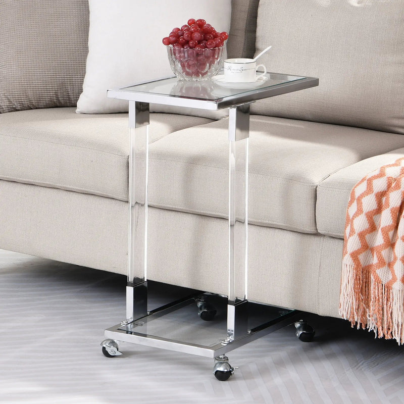 Side Table, Sofa Table, Glass Top C Shape Square Table With Metal Base For Living Room, Bedroom, Balcony Home And Office by Unique Piece Furniture