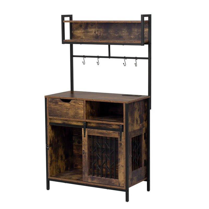 Furniture Style 2 In 1 Pet Friendly Dog Crate Composite Desk Hutch - Rustic Brown by HouseOfZazla
