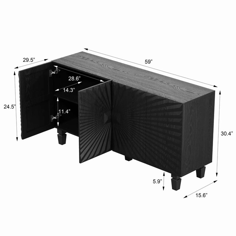 59'' Modern Buffet Sideboard with 4 Sunburst Doors by HouseOfZazla