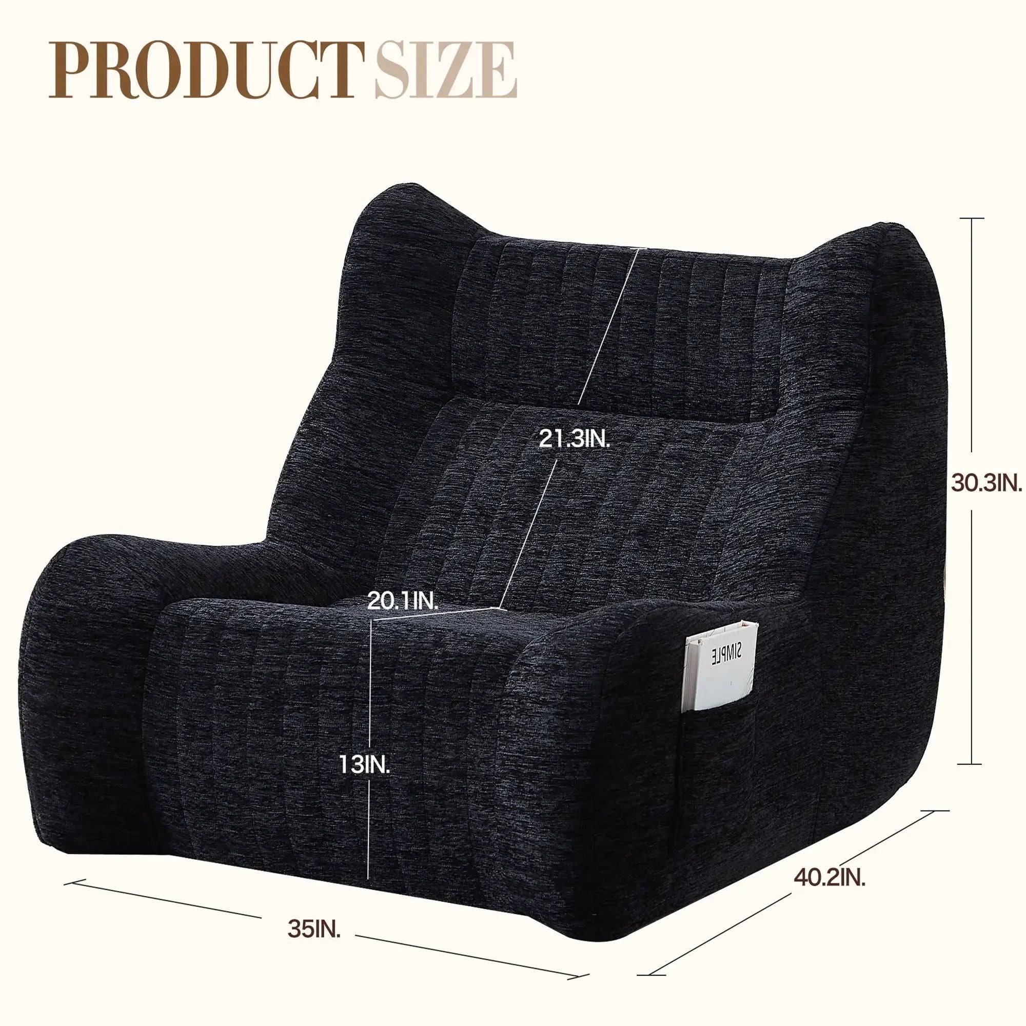 Bean Bag Chair With Armrests Oversized Comfy Beanbag Lounge Lazy Floor Sofa Accent Chair For Living Room - Black by HouseOfZazla