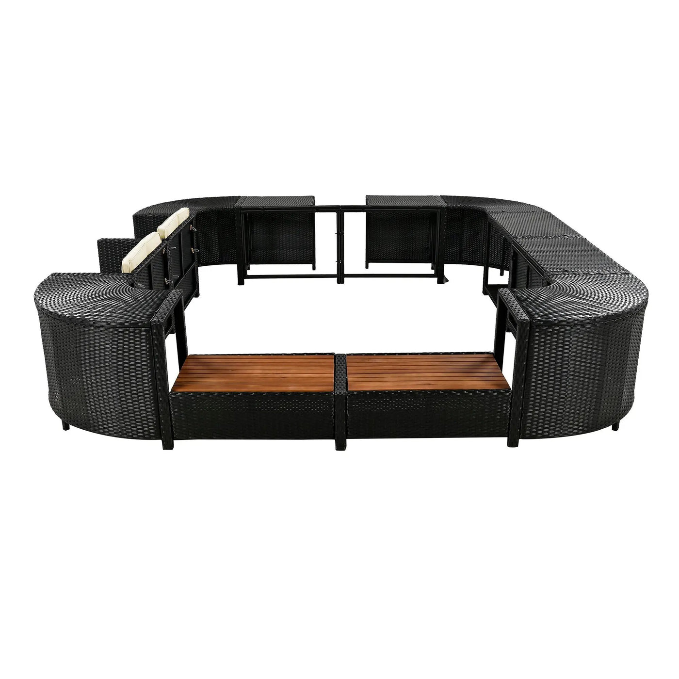 Spa Surround Spa Frame Quadrilateral Outdoor Rattan Sectional Sofa Set With Mini Sofa, Wooden Seats And Storage Spaces by HouseOfZazla