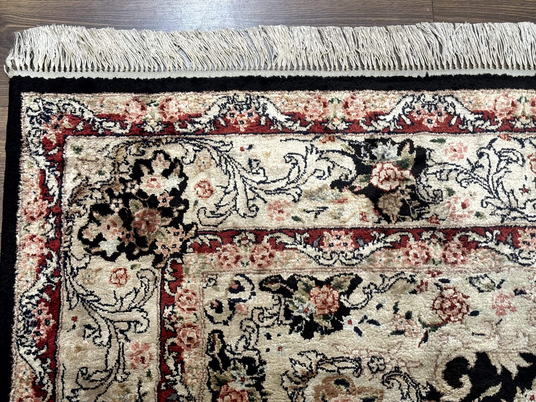 Indian Kashmiri Silk Rug, Floral Medallion, Vintage Hand Knotted Carpet by Jewel Rugs