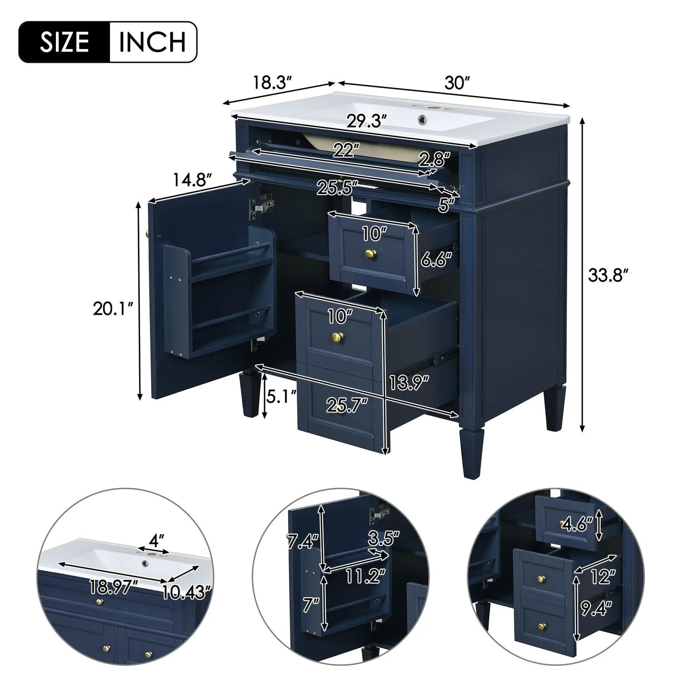 Bathroom Vanity With Top Sink, 2 Drawers & Tip Out Drawer by HouseOfZazla