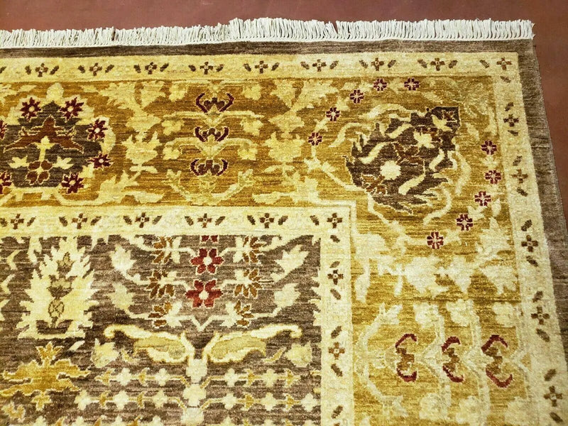 10' X 14' Handmade Pak Peshavar Chobi Agra Wool Carpet Coffee Brown Gold by Jewel Rugs