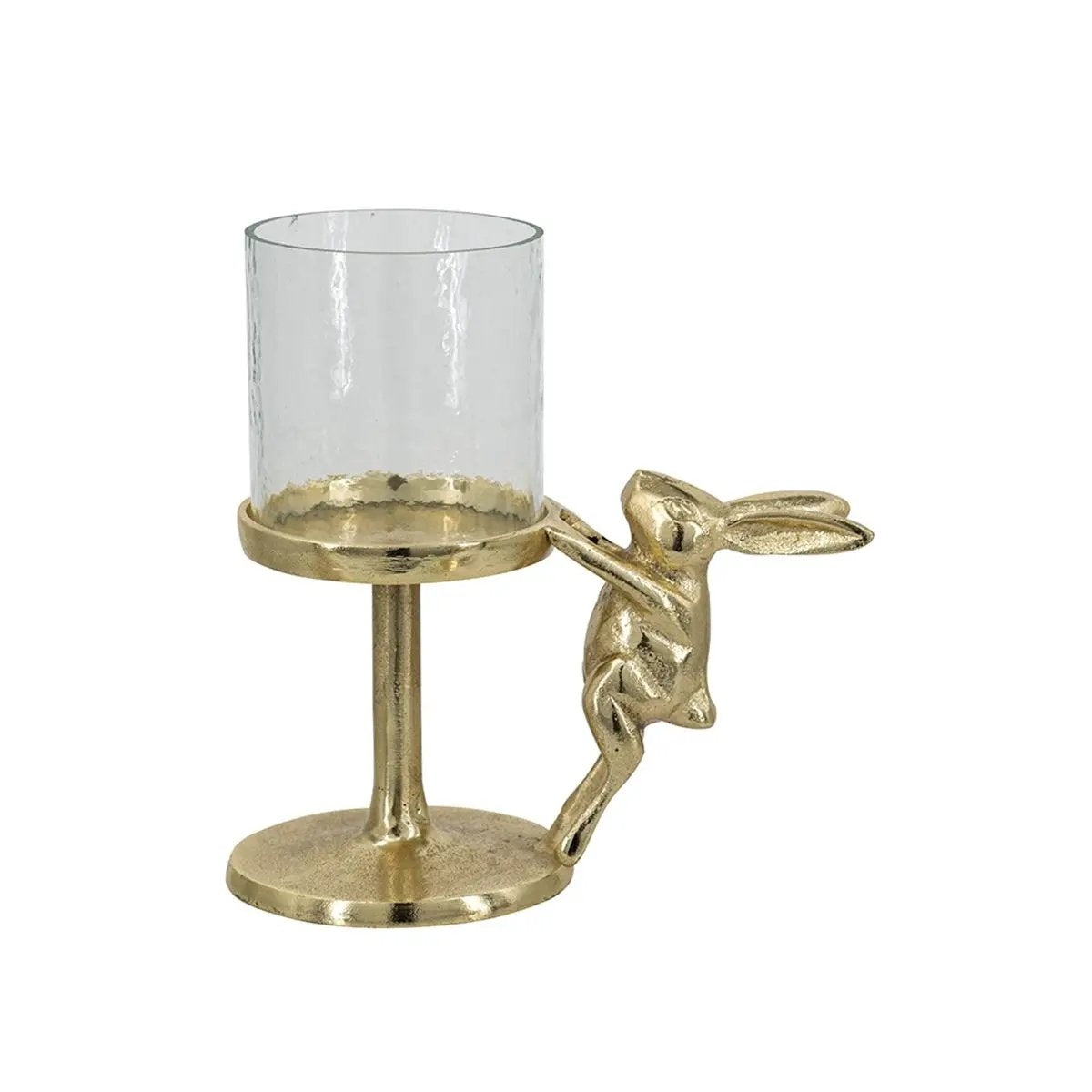 7x4x7.5' Gold Rabbit Pillar Candle Holder with Clear Glass Hurricane Shade by HouseOfZazla