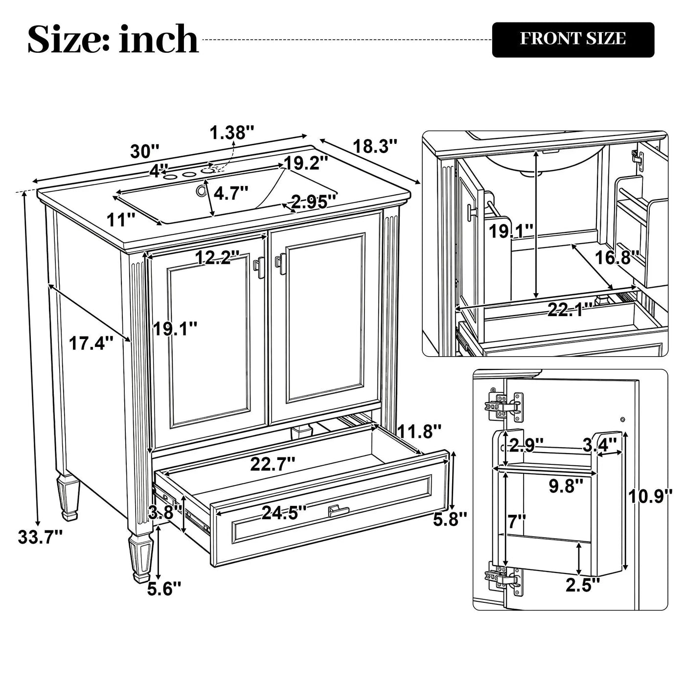 Freestanding Vanity With 1 Drawer & 2 Soft Close Doors With Door Mounted Storage by HouseOfZazla