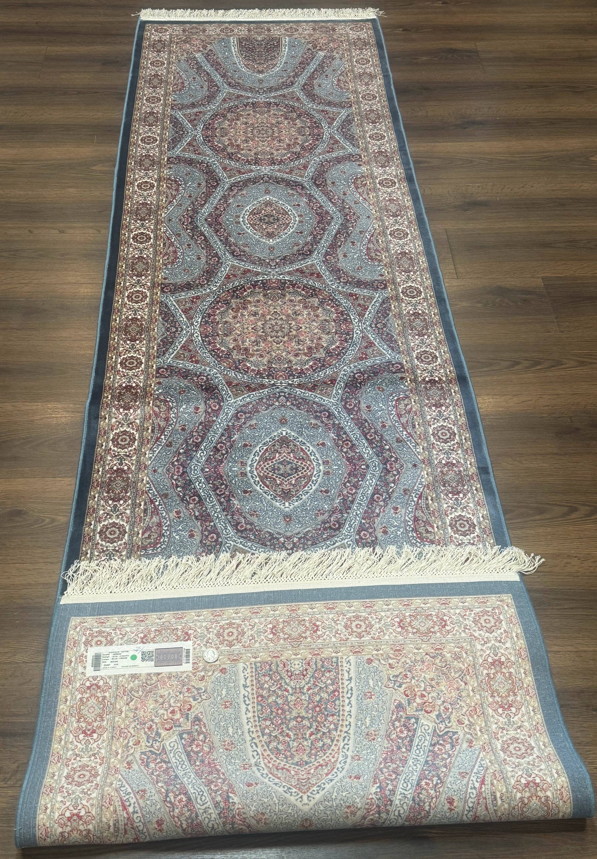 Turkish Silk Runner Rug 2.6 x 10, Light Blue Carpet, Bamboo Silk, New by Jewel Rugs